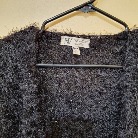 Nevada Fuzzy Sparkly Black Open Cardigan - Picture 3 of 5